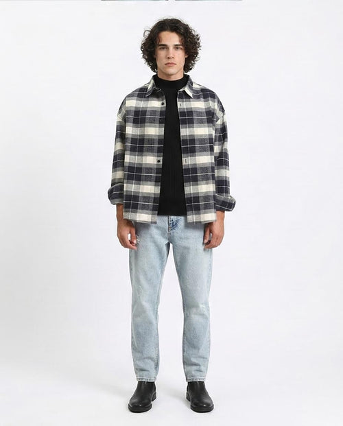 Ravin Oversized Plaid Heavyweight Flannel Shirt – Navy/CreamR212080 -