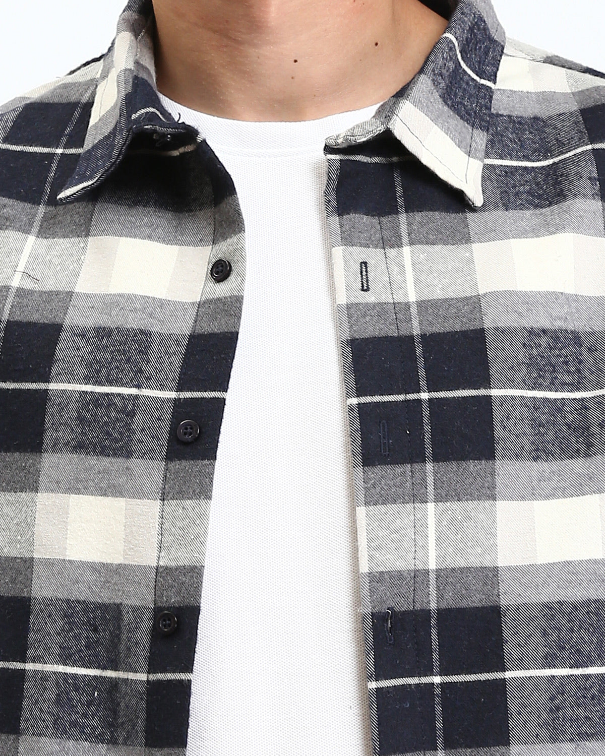 Ravin Oversized Plaid Heavyweight Flannel Shirt – Navy/CreamR212080 -
