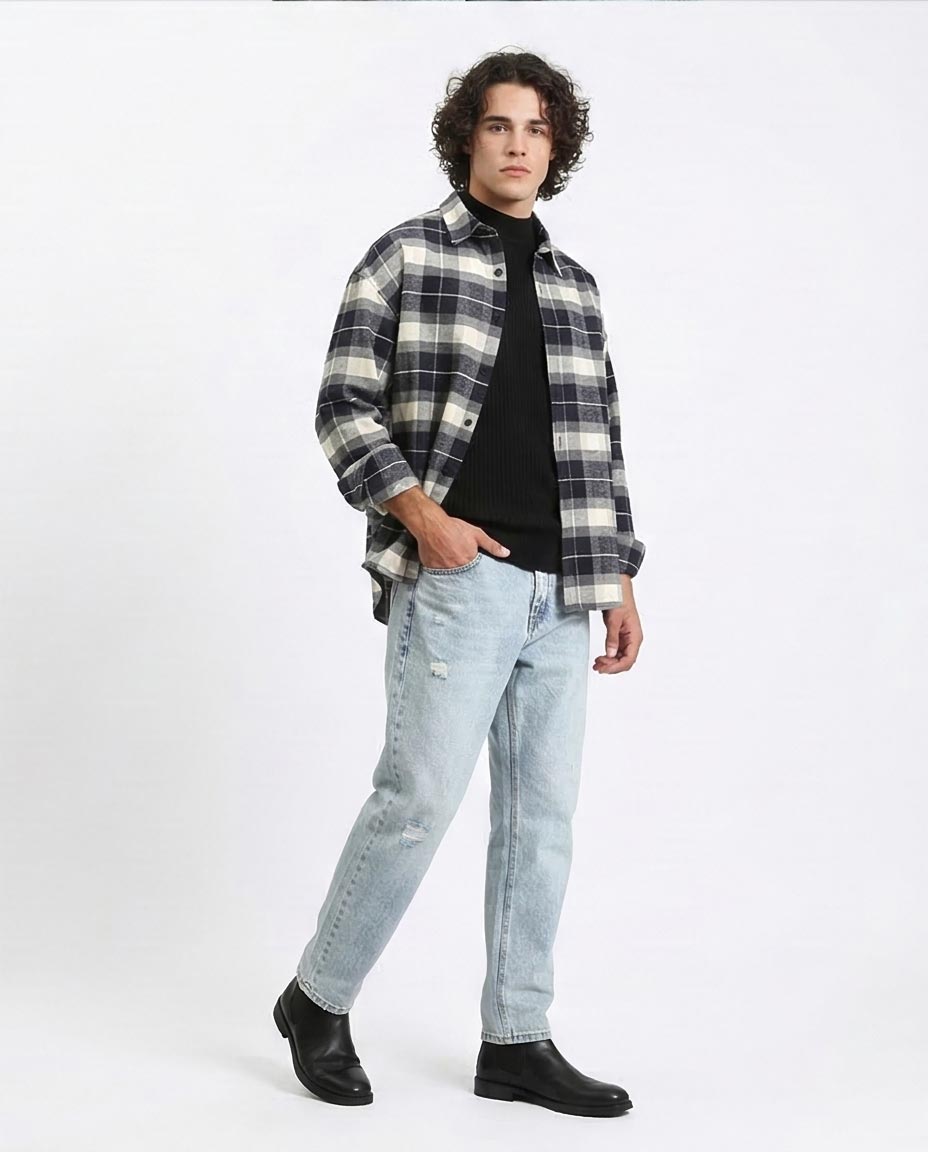 Ravin Oversized Plaid Heavyweight Flannel Shirt – Navy/CreamR212080 -