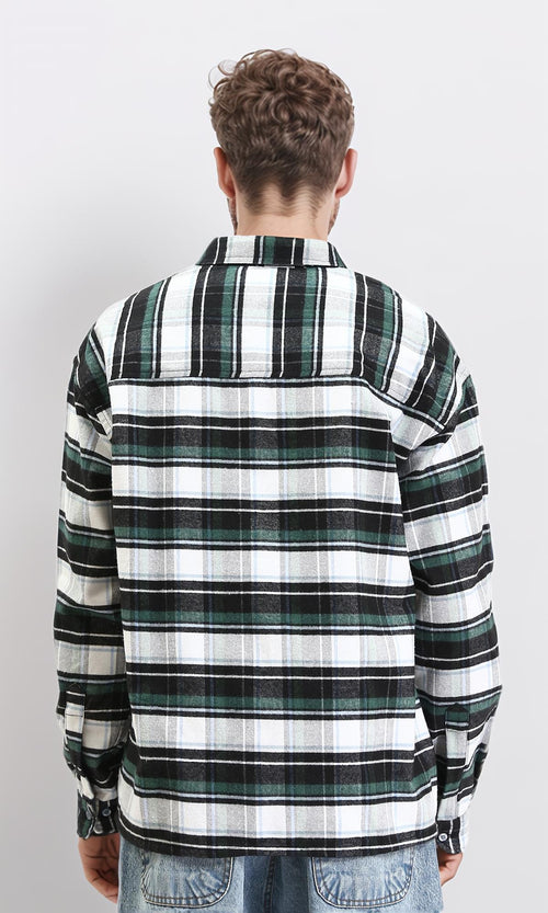 R212084 - Plaid Shirt with Front Pockets - Black & Green