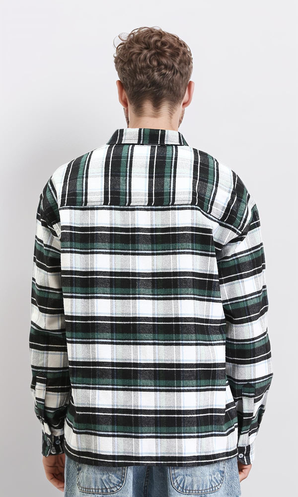 R212084 - Plaid Shirt with Front Pockets - Black & Green