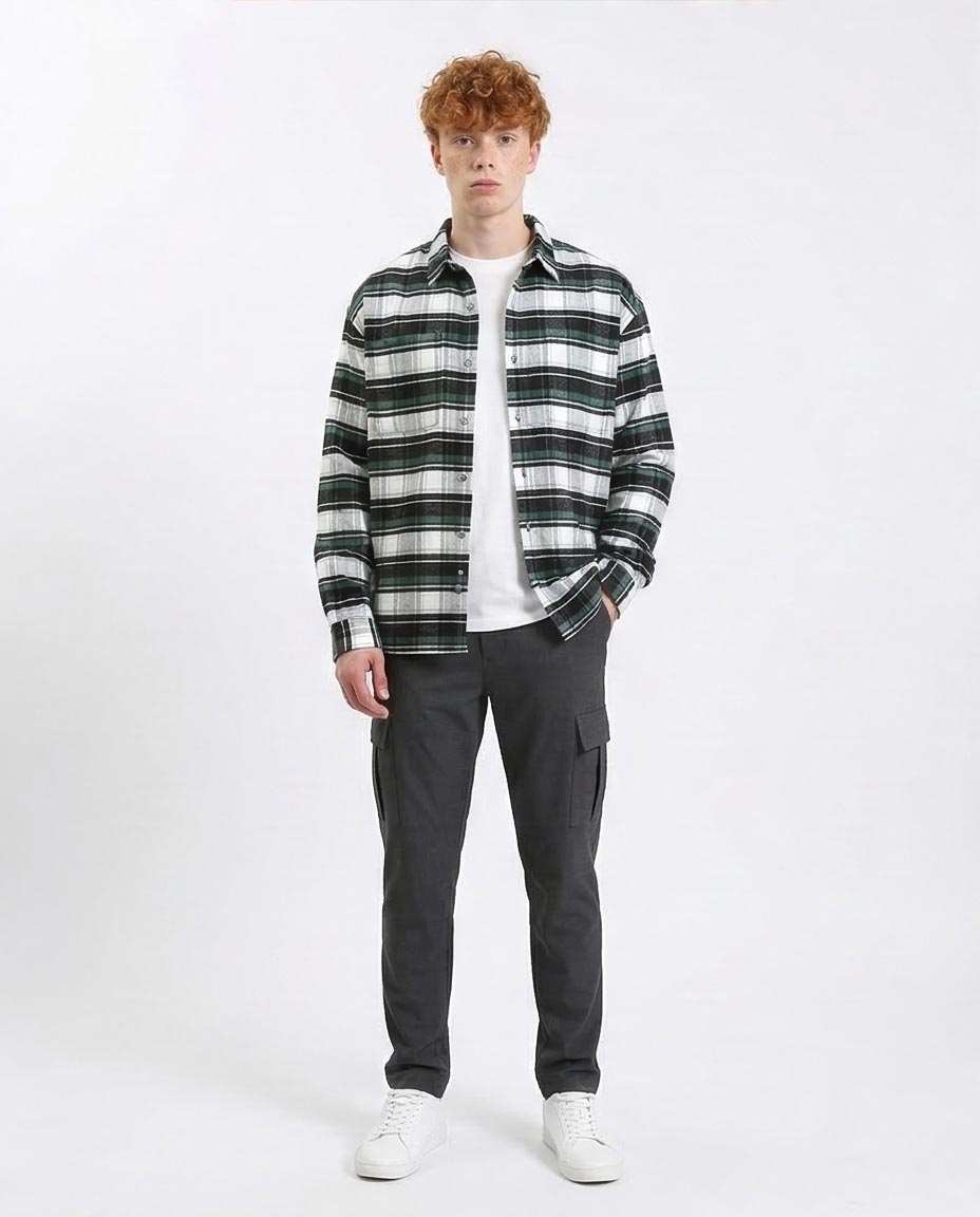Ravin Men's Relaxed Fit Forest Green Plaid Flannel Shacket - R212084