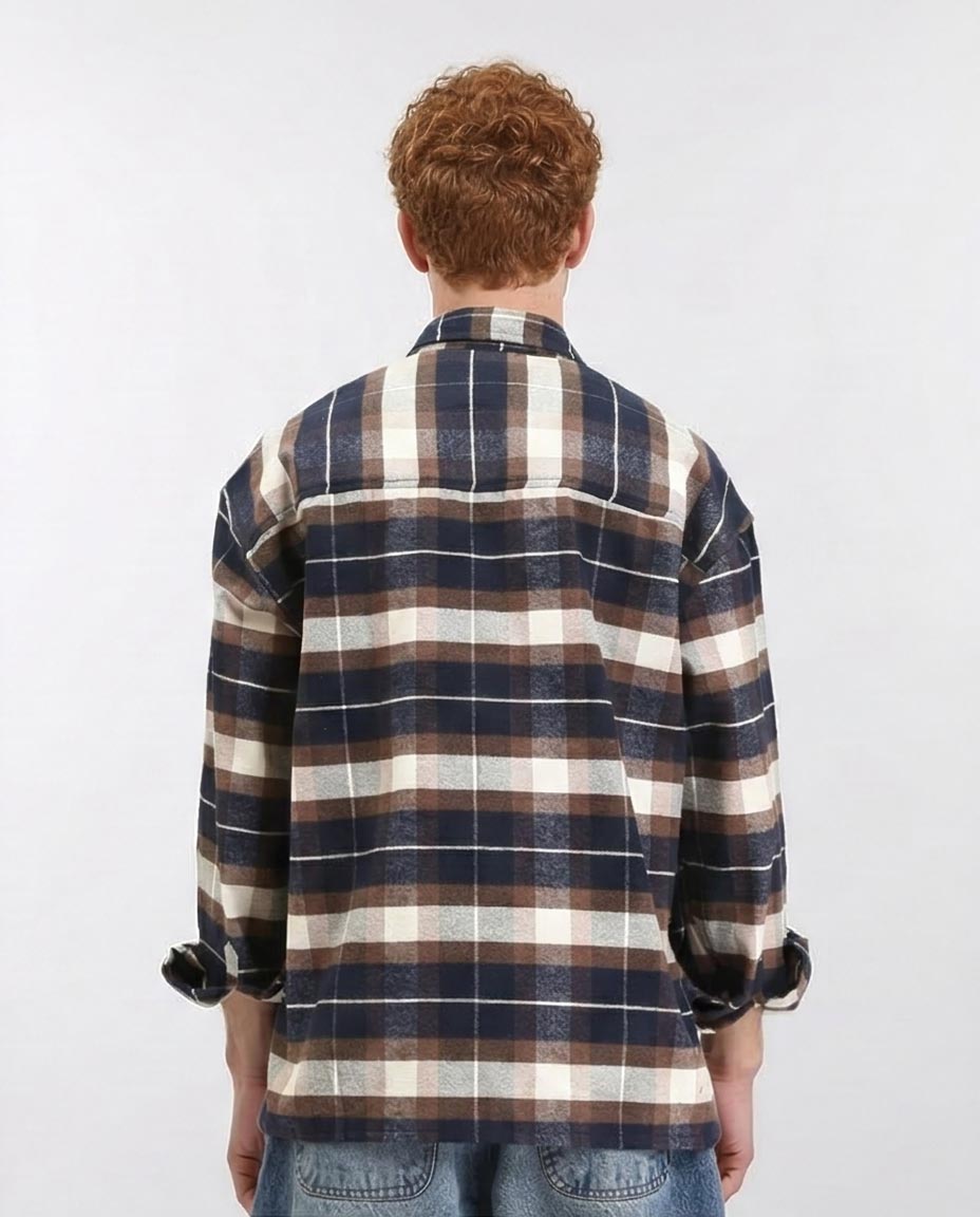Ravin Oversized Heavyweight Plaid Flannel Shacket - Navy & Chocolate - R212085