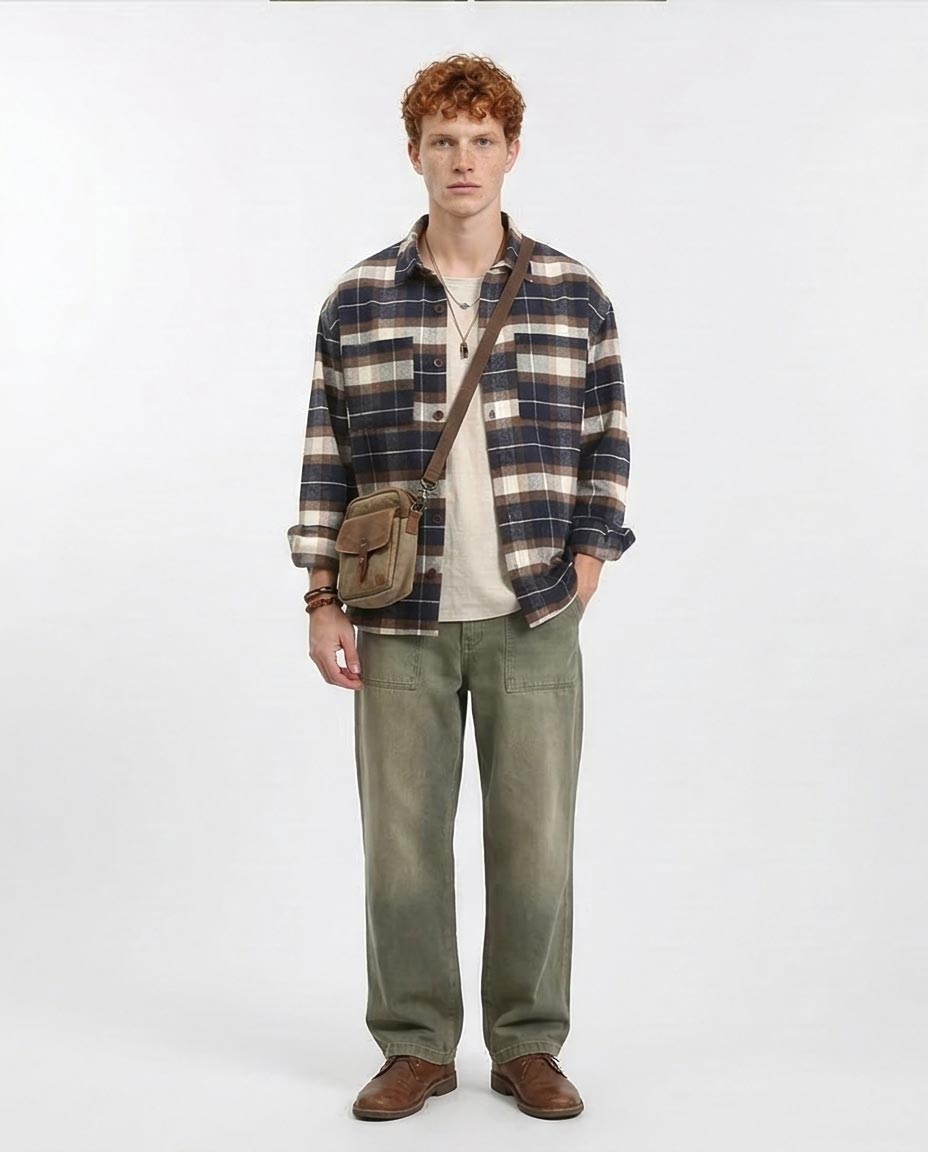 Ravin Oversized Heavyweight Plaid Flannel Shacket - Navy & Chocolate - R212085