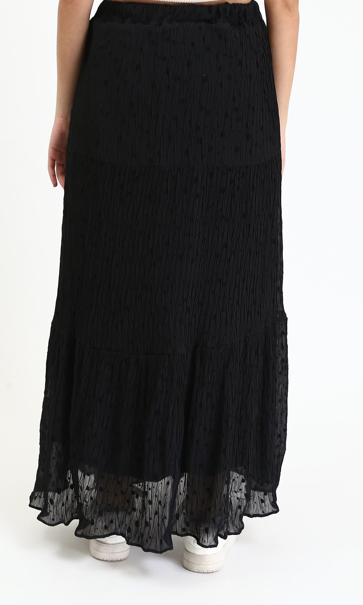 R212091 - Elastic Waist Slip On Dotted Skirt - Black