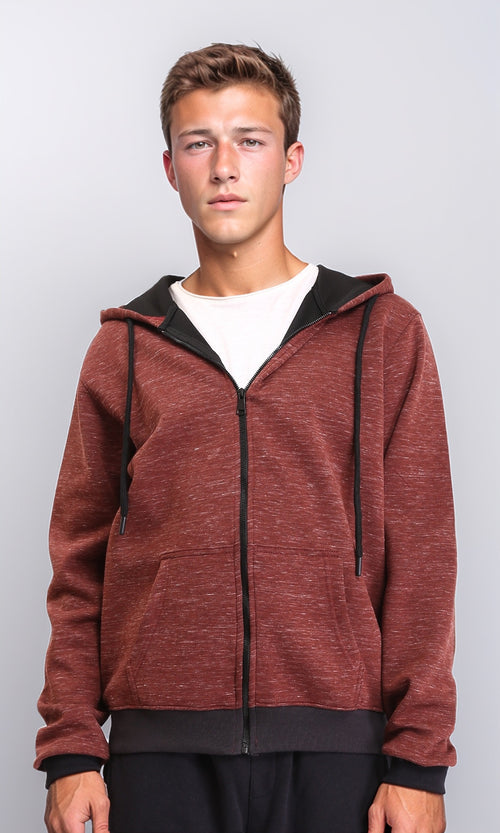 R212098 - Hooded Neck Long Sleeves Sweatshirt - Heather Burgundy