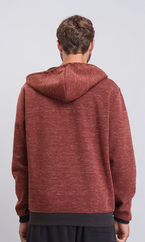 R212098 - Hooded Neck Long Sleeves Sweatshirt - Heather Burgundy