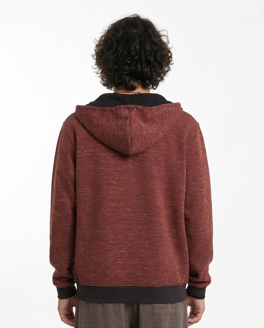 Ravin Men’s Space-Dye Zip-Up Hoodie with Contrast Trim – Burgundy/Black - R212098
