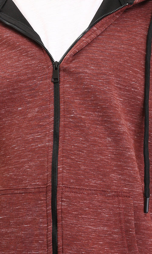 R212098 - Hooded Neck Long Sleeves Sweatshirt - Heather Burgundy