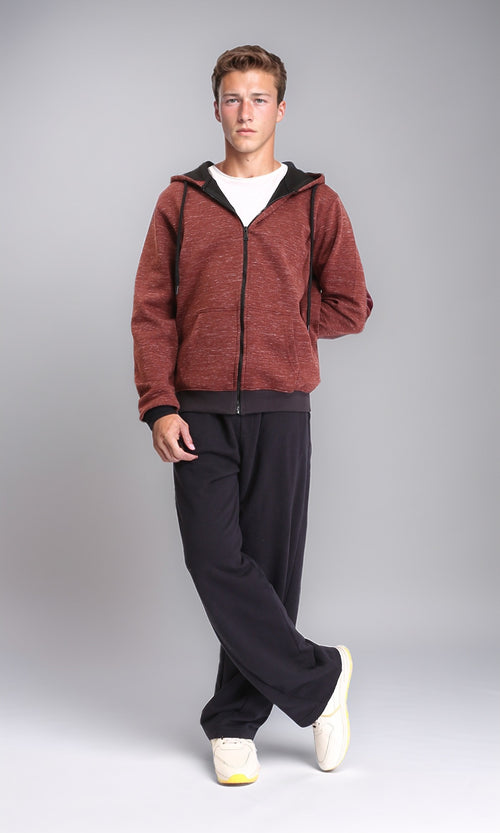 R212098 - Hooded Neck Long Sleeves Sweatshirt - Heather Burgundy