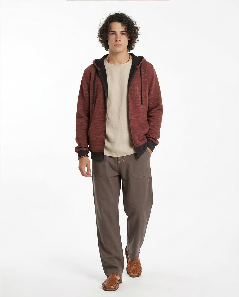 Ravin Men’s Space-Dye Zip-Up Hoodie with Contrast Trim – Burgundy/Black - R212098
