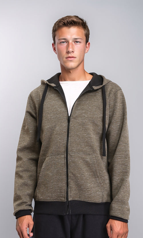 R212099 - Hooded Neck Long Sleeves Sweatshirt - Heather Olive