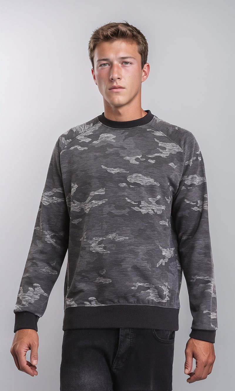 R212102 - Regular Fit Camouflage Slip On Sweatshirt - Heather Dark Grey