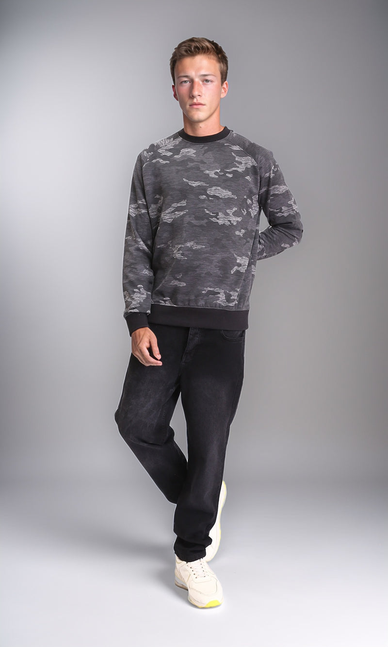 R212102 - Regular Fit Camouflage Slip On Sweatshirt - Heather Dark Grey