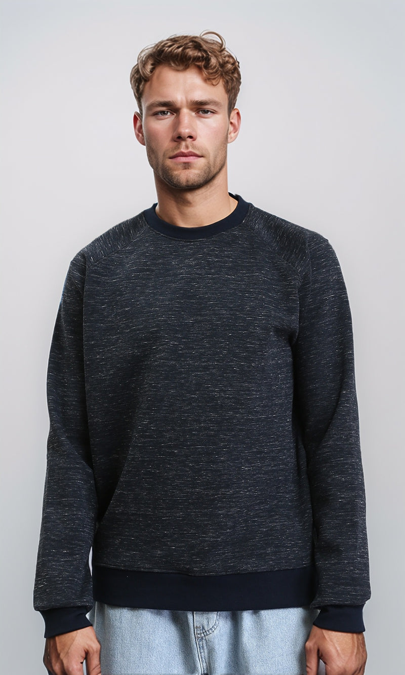 R212103 - Slip On Round Neck Casual Sweatshirt - Heather Navy Blue