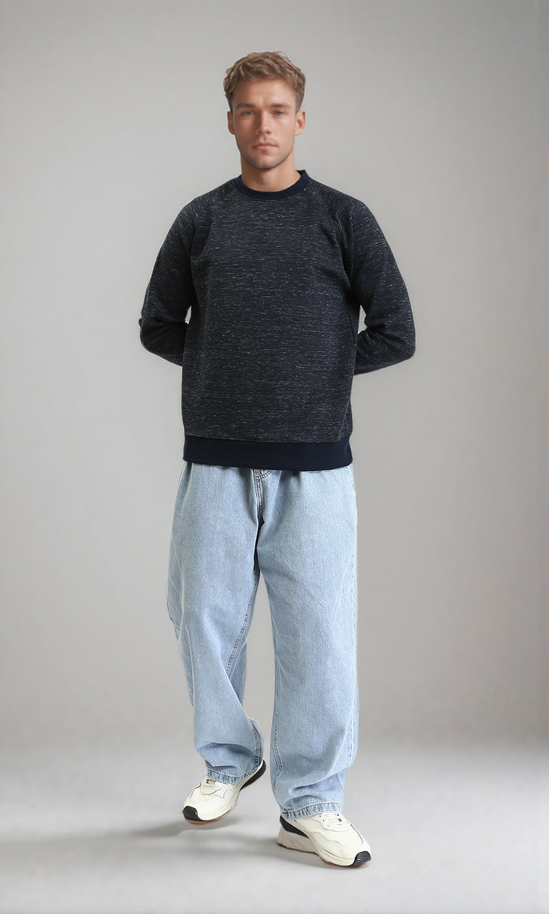 R212103 - Slip On Round Neck Casual Sweatshirt - Heather Navy Blue