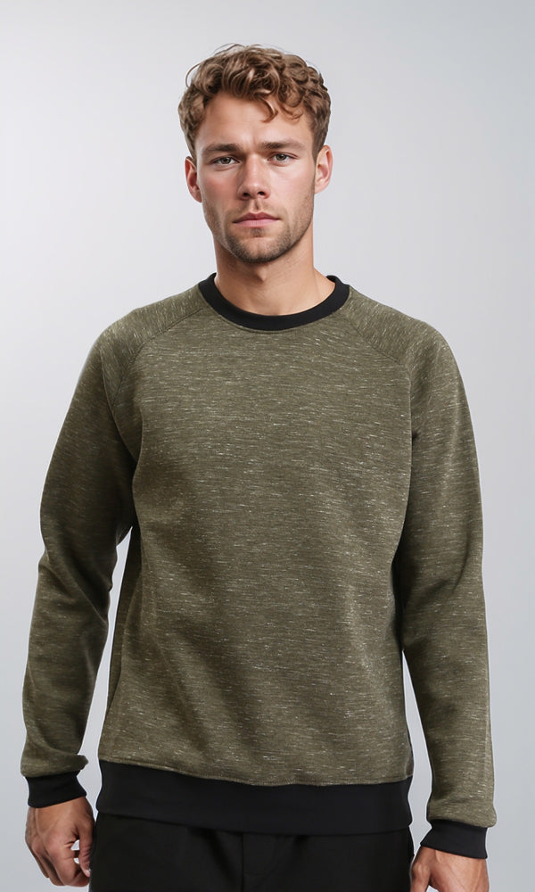 R212104 - Slip On Round Neck Casual Sweatshirt - Heather Olive