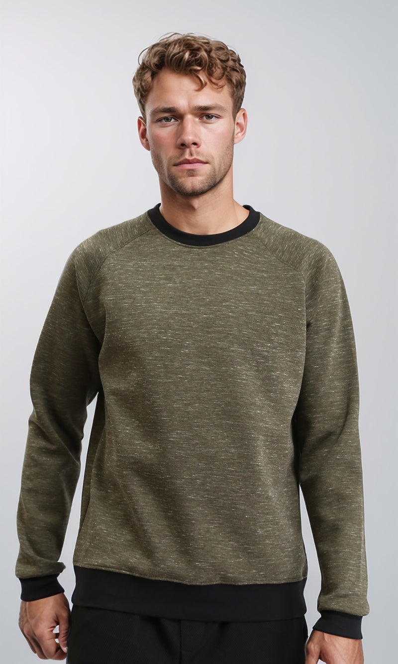 R212104 - Slip On Round Neck Casual Sweatshirt - Heather Olive