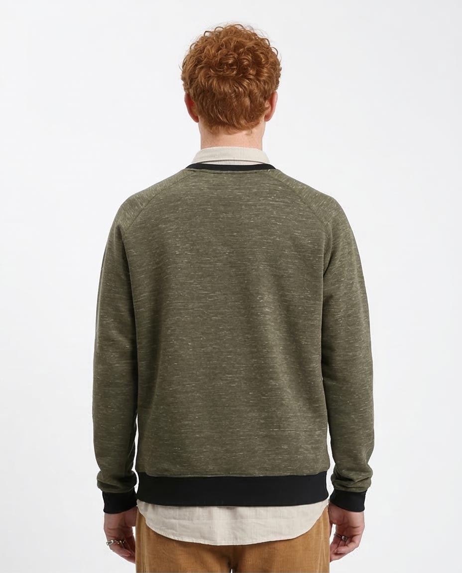 Ravin Men’s Raglan Crewneck Sweatshirt – Olive Marl with Contrast Ribbing - R212104