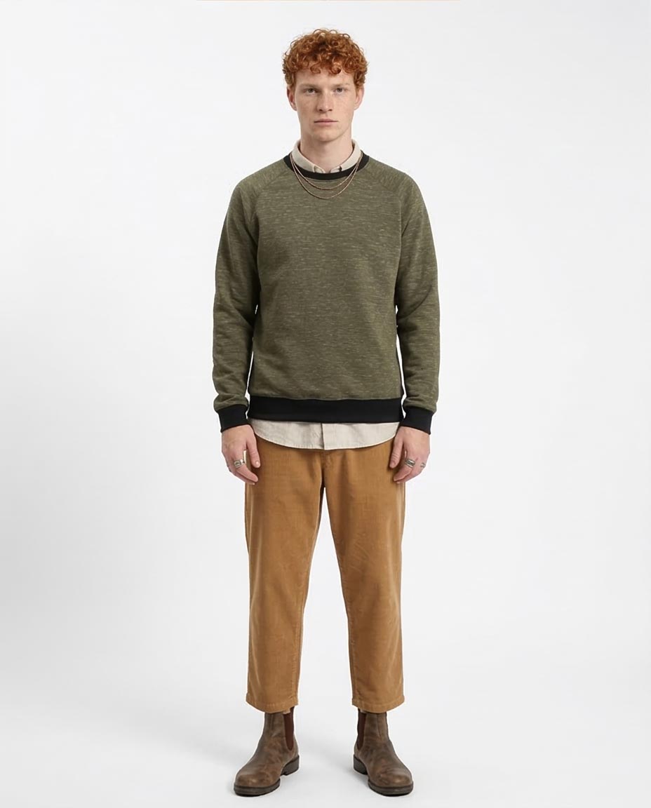 Ravin Men’s Raglan Crewneck Sweatshirt – Olive Marl with Contrast Ribbing - R212104