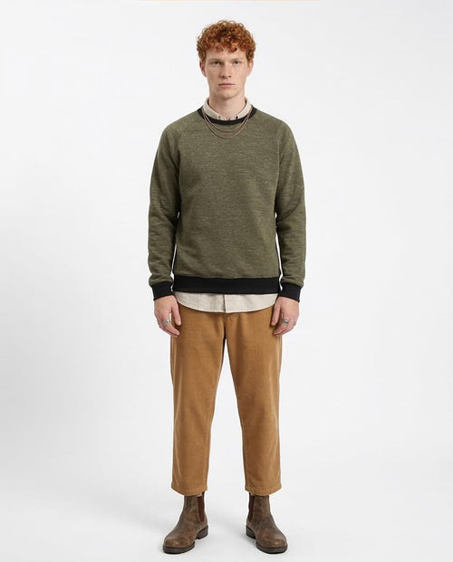 Ravin Men’s Raglan Crewneck Sweatshirt – Olive Marl with Contrast Ribbing - R212104