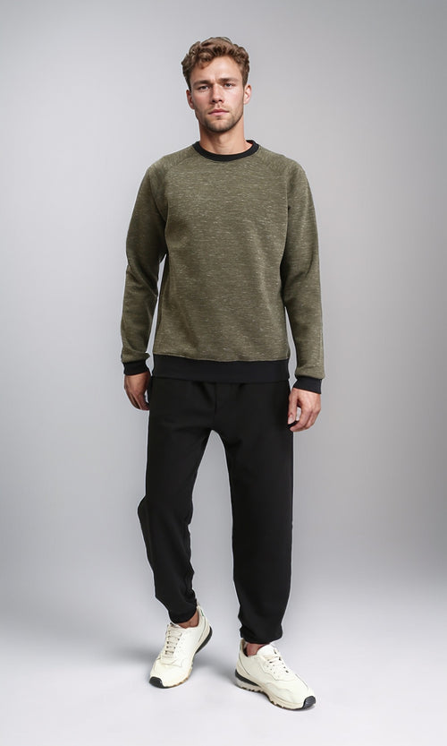 R212104 - Slip On Round Neck Casual Sweatshirt - Heather Olive