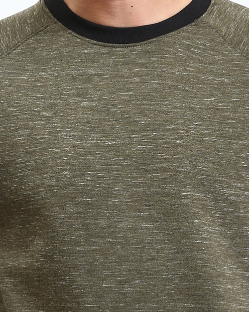 Ravin Men’s Raglan Crewneck Sweatshirt – Olive Marl with Contrast Ribbing - R212104