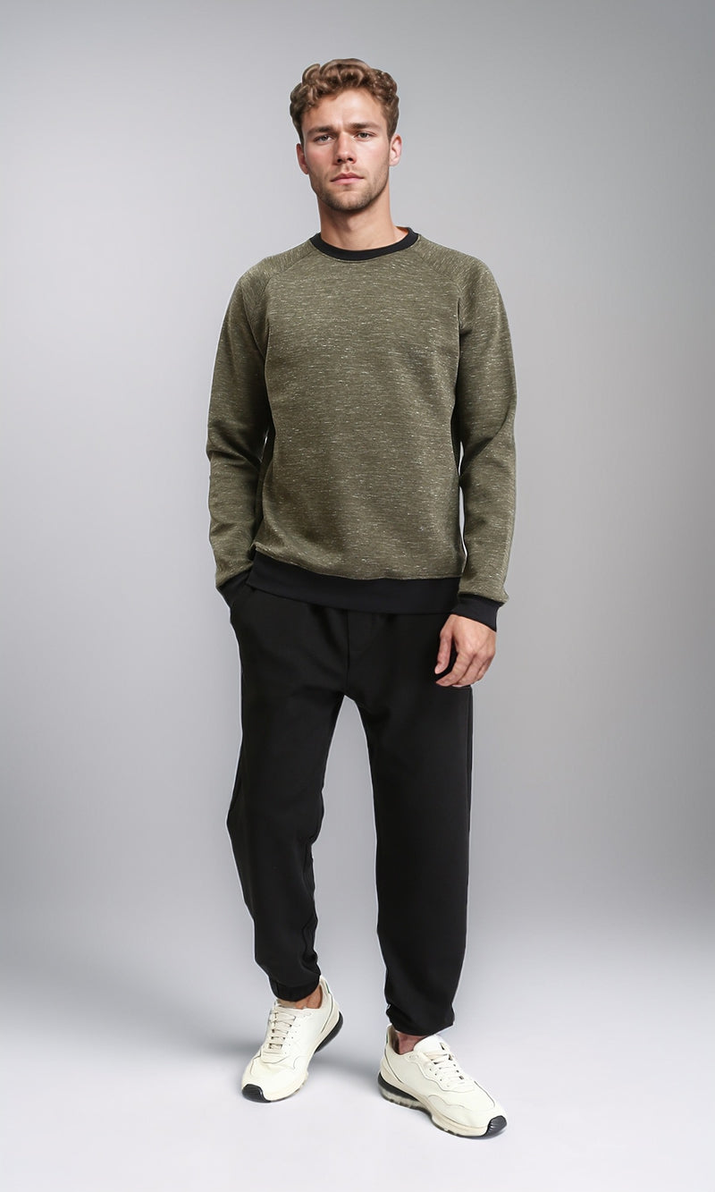R212104 - Slip On Round Neck Casual Sweatshirt - Heather Olive