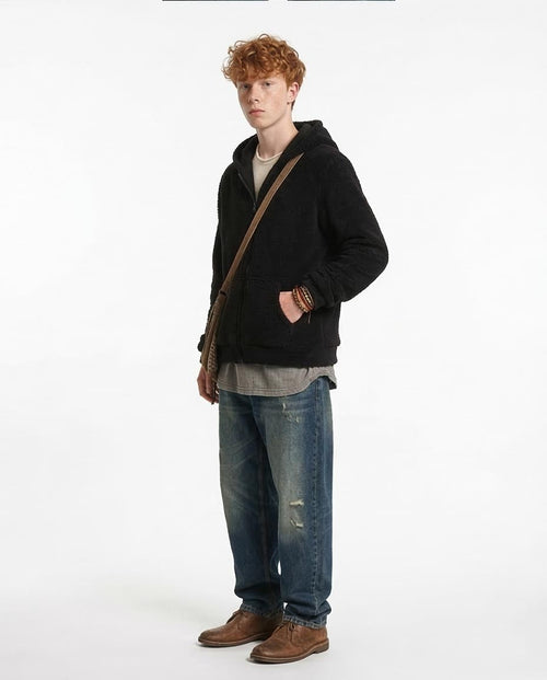 Ravin Men's Plush Sherpa Zip-Up Hoodie – Black - R212109