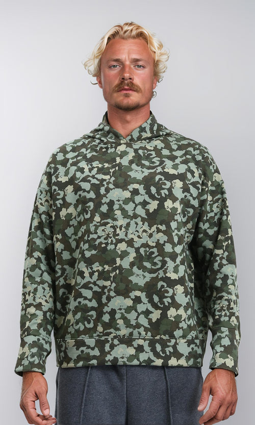 R212110 - Long Sleeves Patterned Winter Hoodie - Mint & Olive