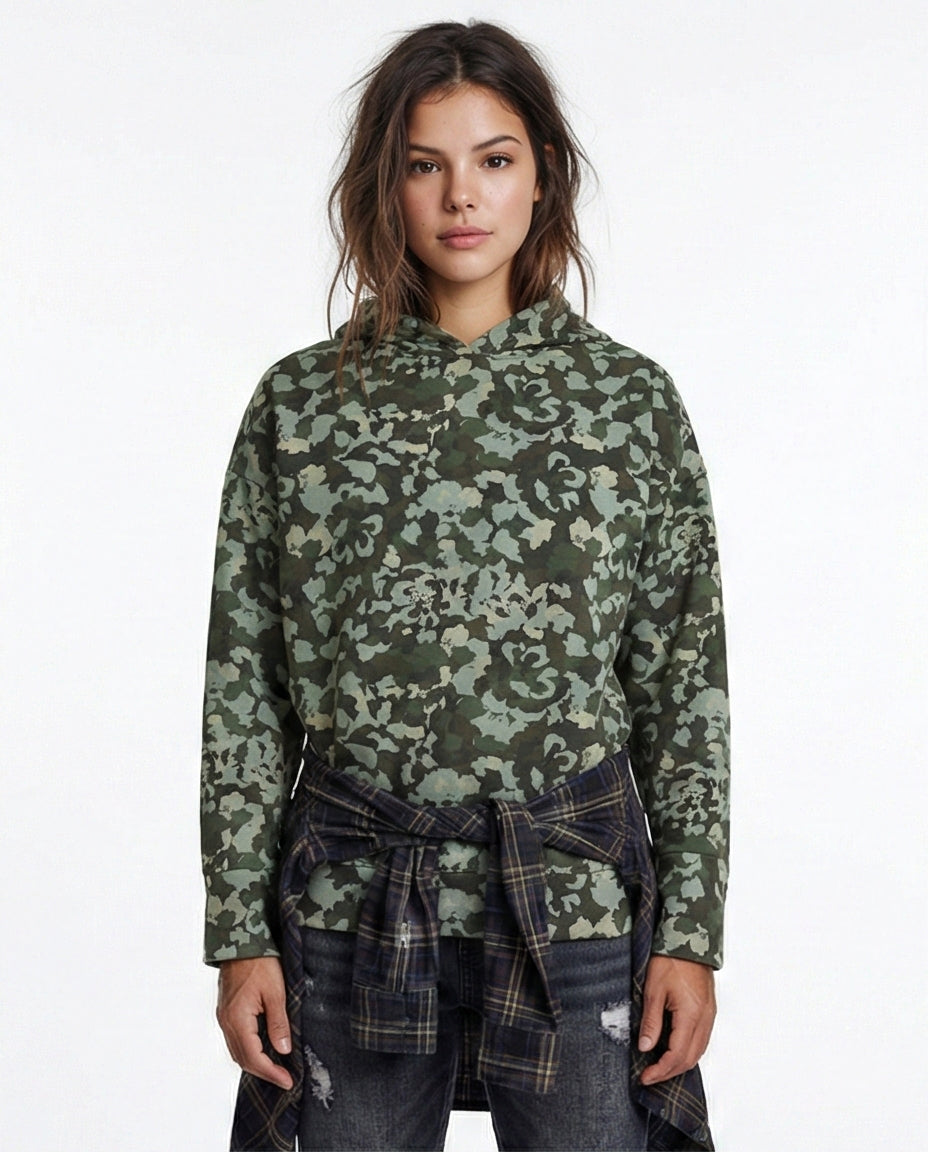 Long Sleeves Patterned Winter Hoodie - Mint & Olive