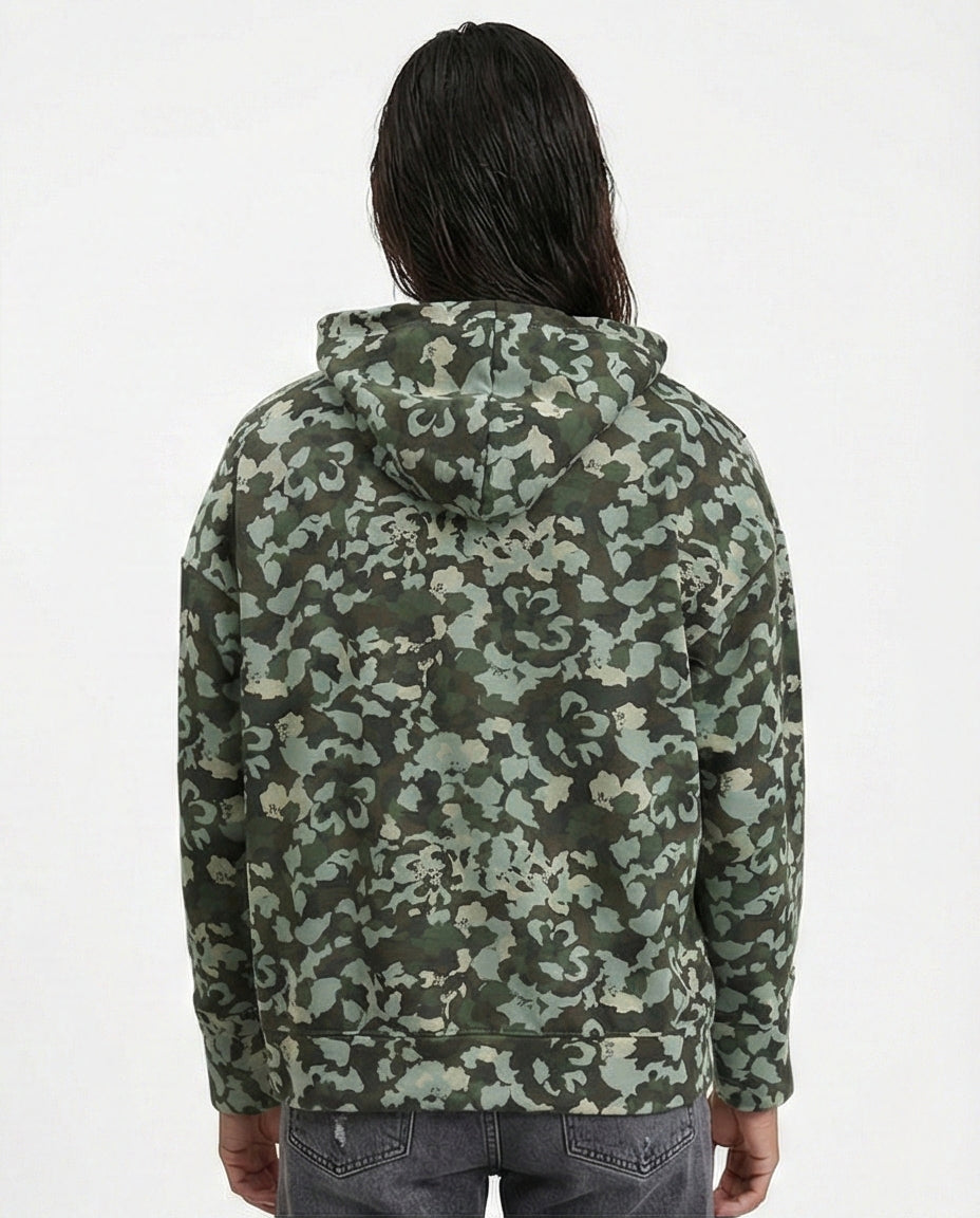 R212110 - Long Sleeves Patterned Winter Hoodie - Mint & Olive