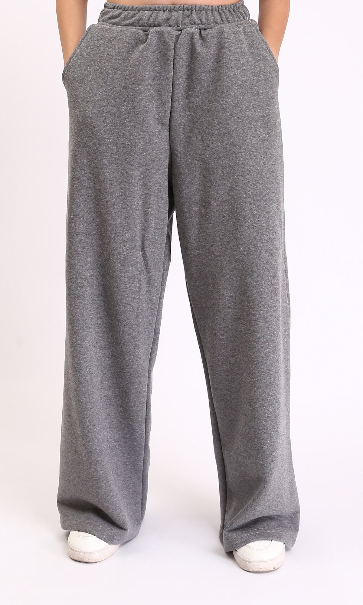 Wide Leg Pants with Elastic Waist - Heather Medium Grey