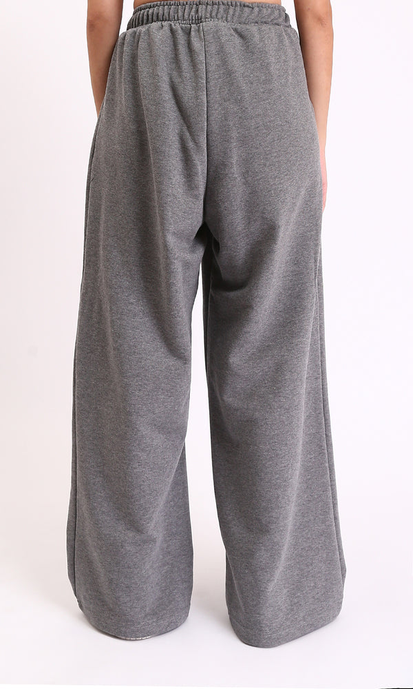 R212112 - Wide Leg Pants with Elastic Waist - Heather Medium Grey