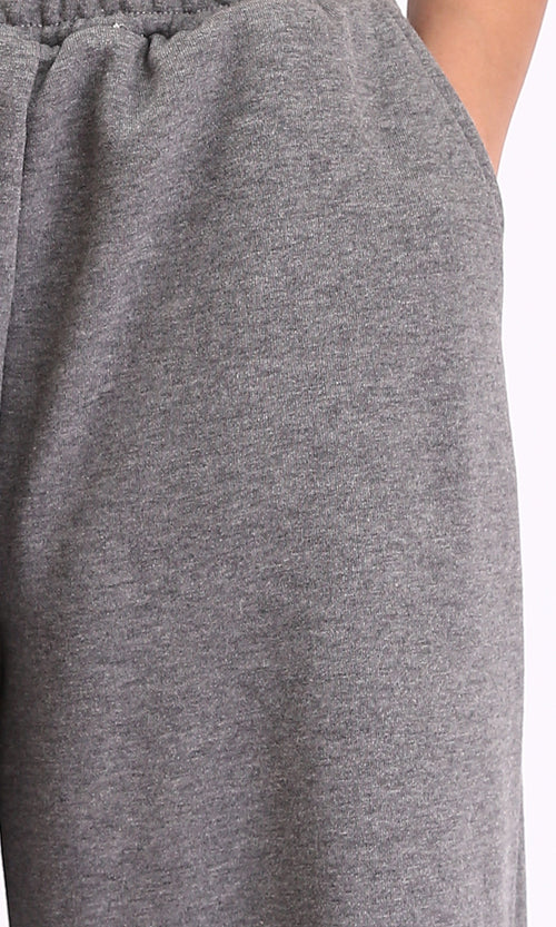 R212112 - Wide Leg Pants with Elastic Waist - Heather Medium Grey