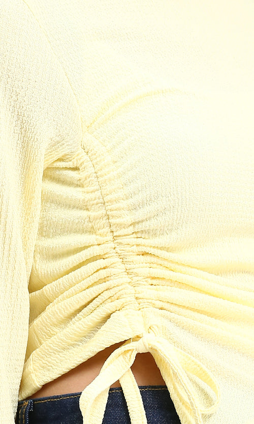 R212114 - Long Sleeves Textured Top with Drawstring - Yellow