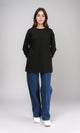 R212117 - Long Sleeves Slip On Long Blouse - Black
