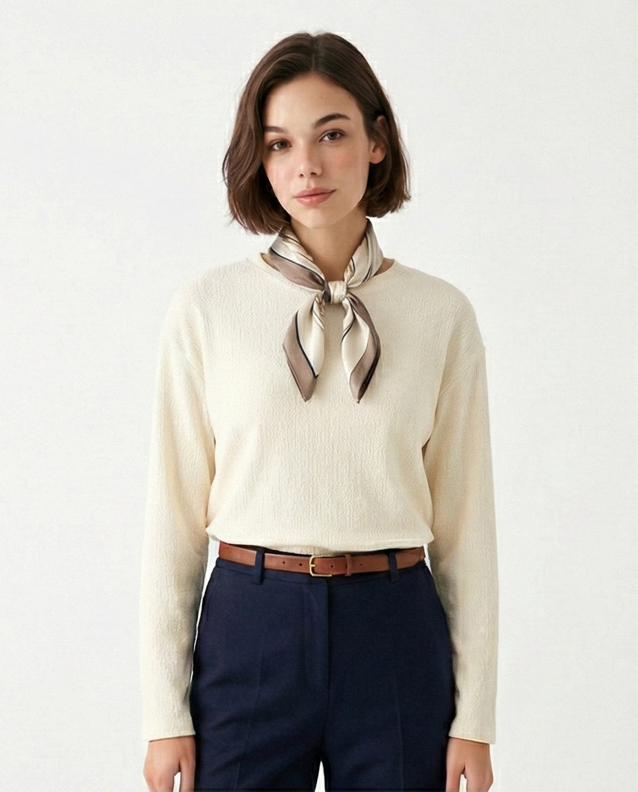 Long Sleeves Slip On Long Blouse - Off-White