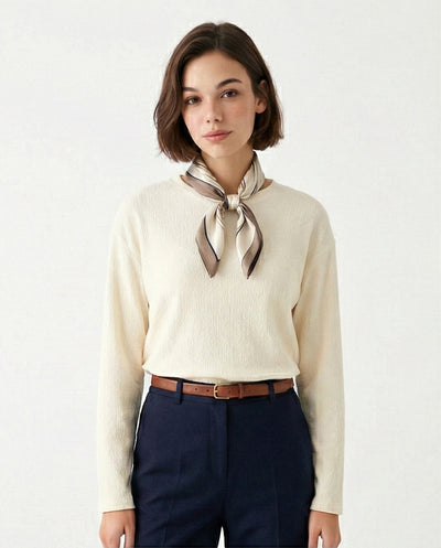 Long Sleeves Slip On Long Blouse - Off-White