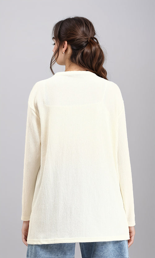 R212118 - Long Sleeves Slip On Long Blouse - Off-White