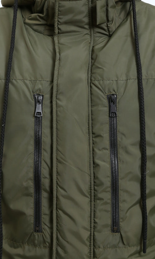 R212160 - Hooded Neck with Drawstring Bomber Jacket - Dark Army