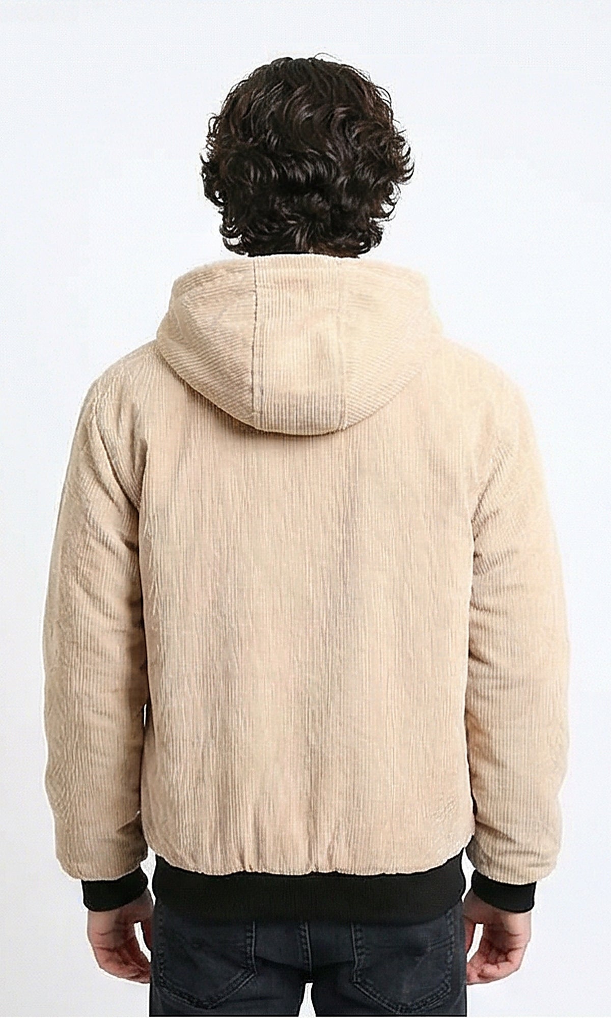 R212167 - Drawstring Hooded Neck Corduroy Jacket - Nude