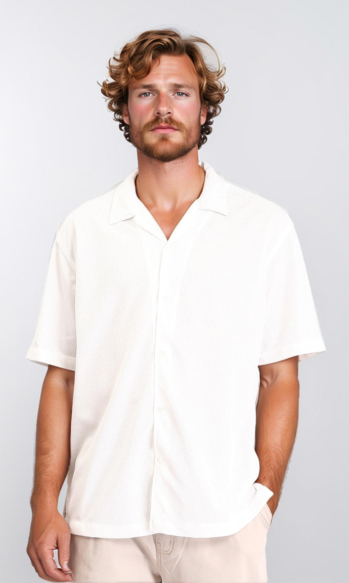 Elbow Sleeves Shirt with Classic Collar - Off-White