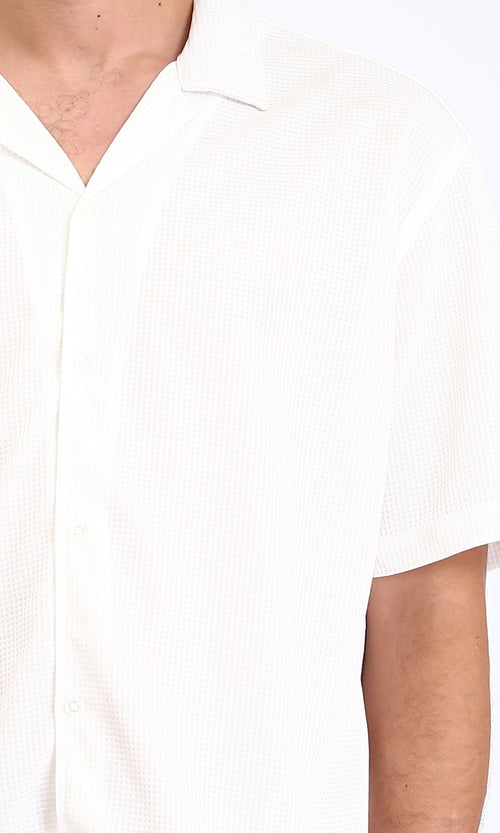 R212172 - Elbow Sleeves Shirt with Classic Collar - Off-White