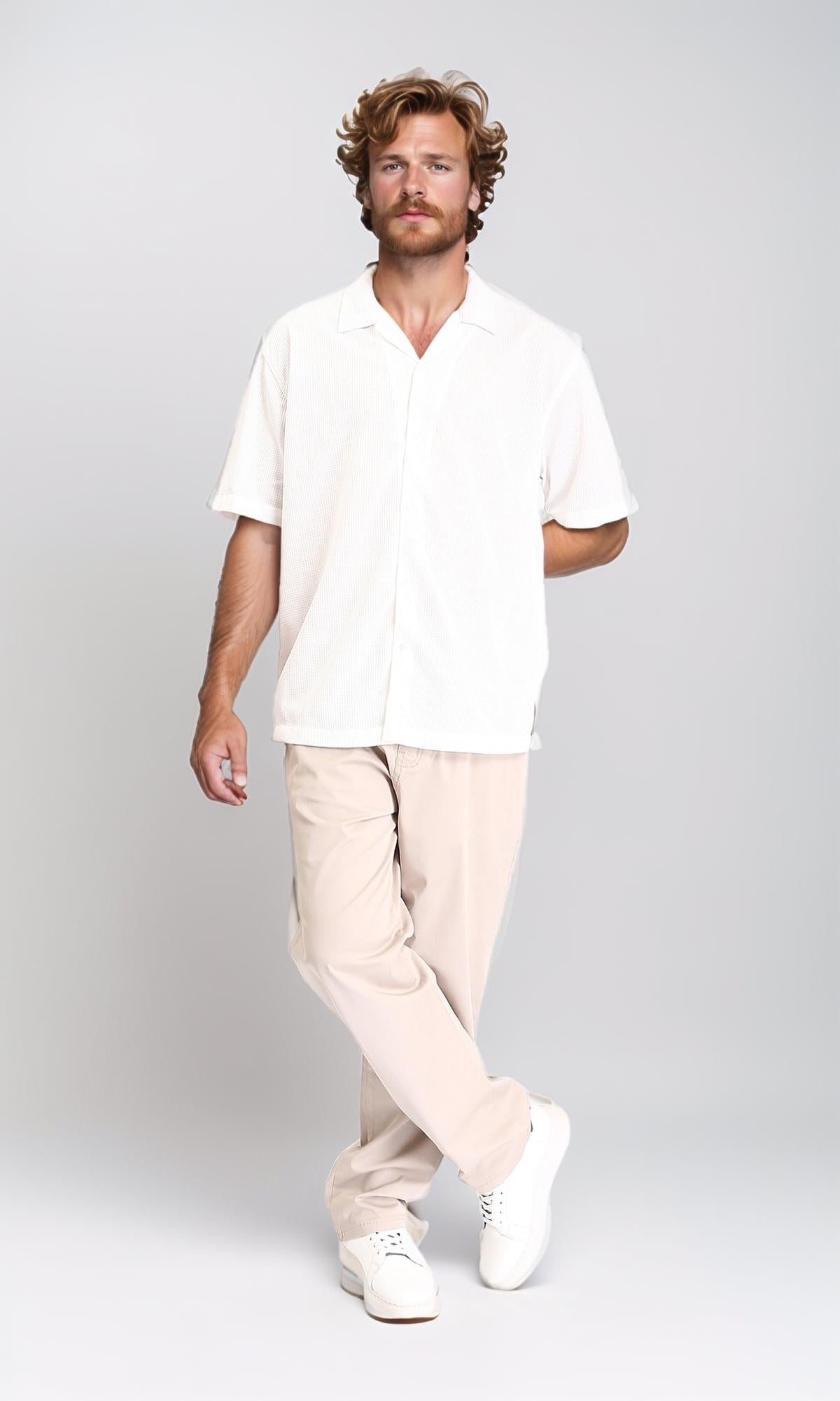R212172 - Elbow Sleeves Shirt with Classic Collar - Off-White