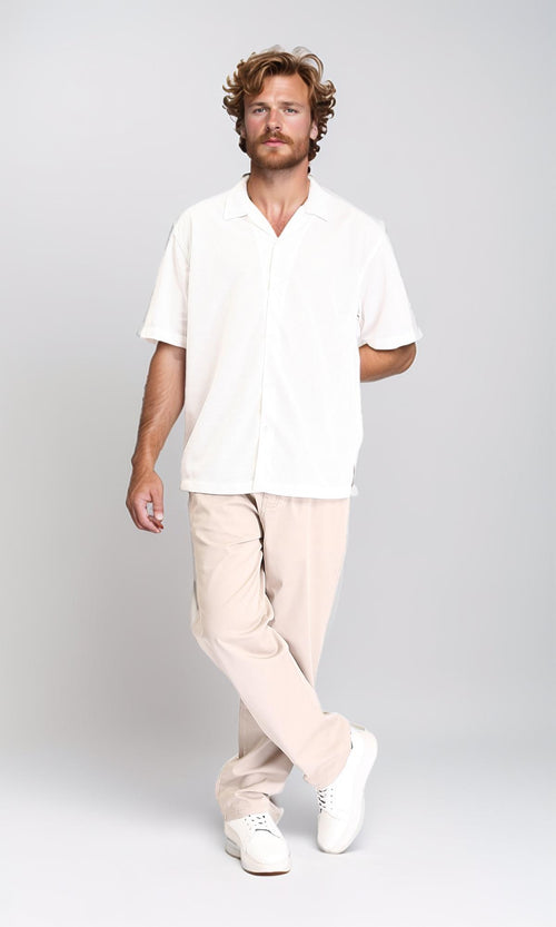 R212172 - Elbow Sleeves Shirt with Classic Collar - Off-White