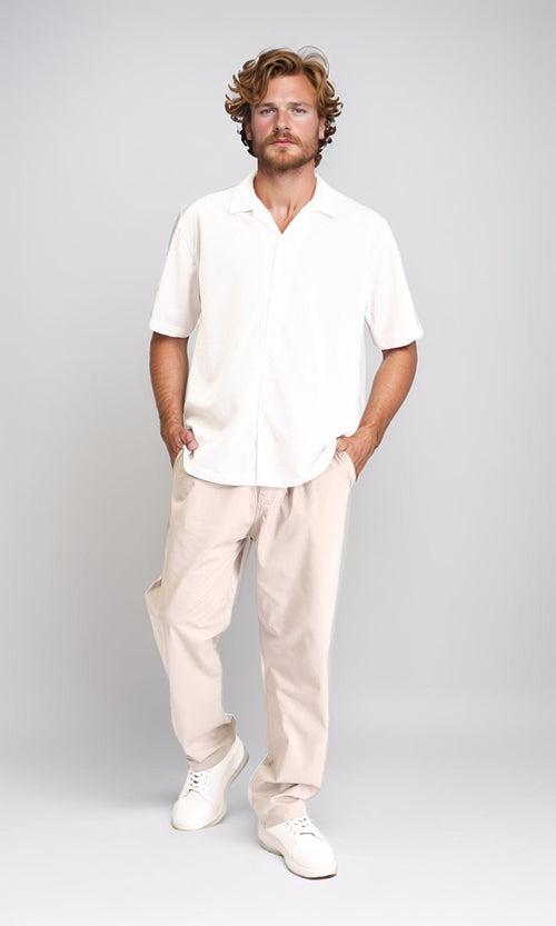 R212172 - Elbow Sleeves Shirt with Classic Collar - Off-White