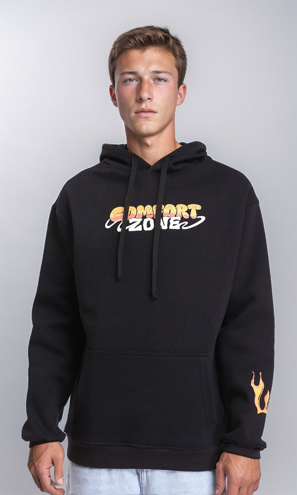 R212177 - Printed "Comfort Zone" Slip On Hoodie - Black