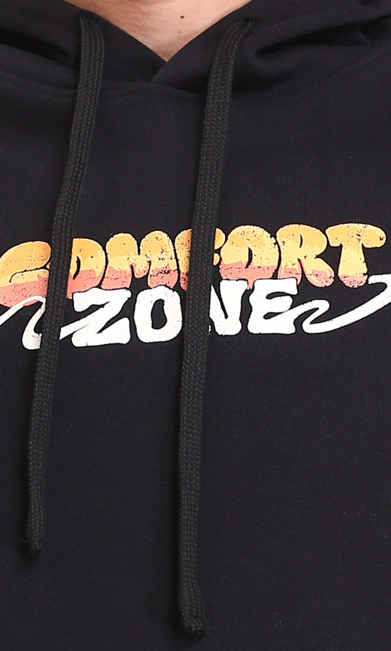 R212177 - Printed "Comfort Zone" Slip On Hoodie - Black