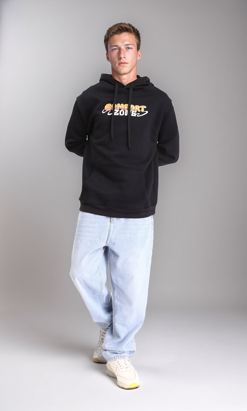 R212177 - Printed "Comfort Zone" Slip On Hoodie - Black